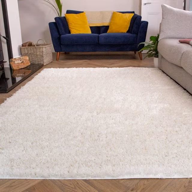Kukoon Soft Fluffy Thick Pile Shaggy Area Rug in Cream, W: 200 cm, D: 290 cm – 1