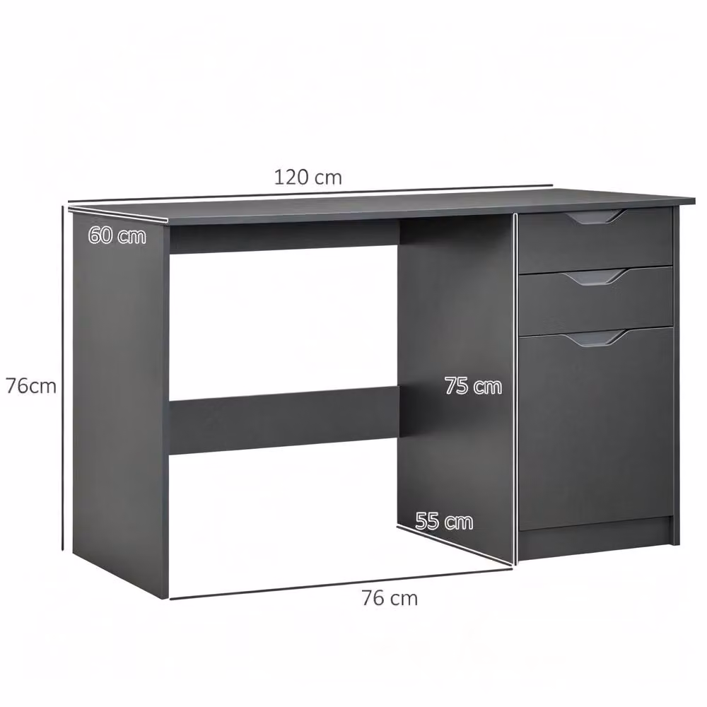 STILVORA Grey Glossy Modern Computer Desk with Drawer Unit, W: 120 cm, D: 60 cm, H: 76 cm – 2