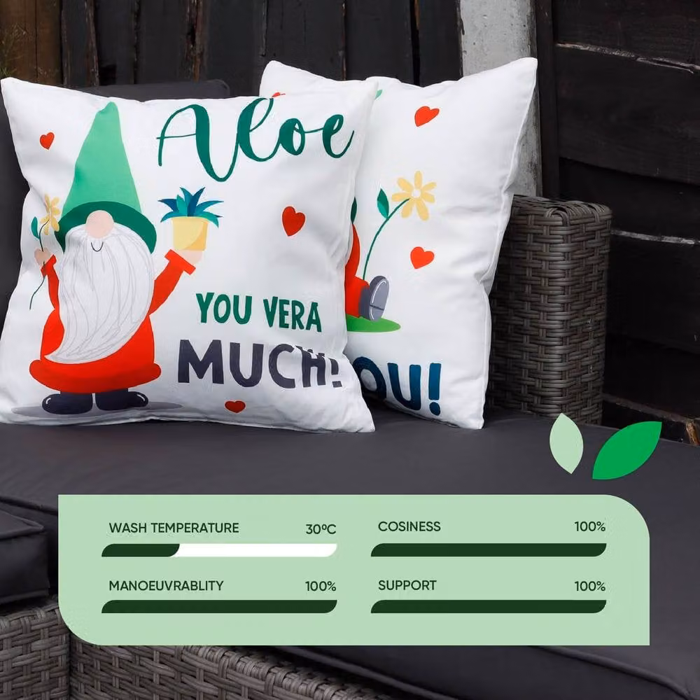Gardenwize Pack of 2 Gonk Design Outdoor Scatter Cushions, Multicolour and White, Square with Removable Washable Covers – 2
