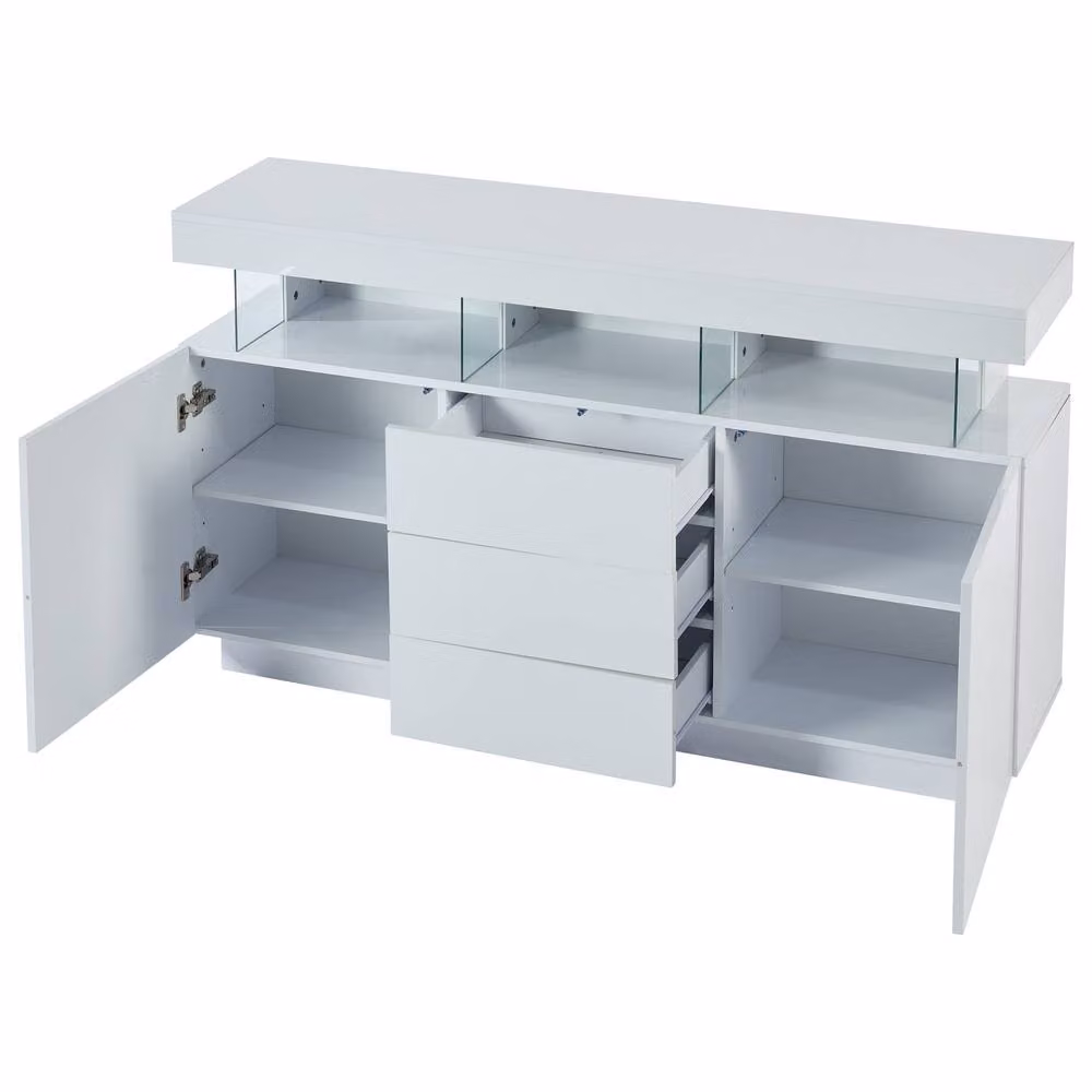 Merax White Glossy Sideboard with Integrated LED Lighting, 3 Drawers and 2 Doors, W/D/H: 120 x 35 x 72.5 cm – 4