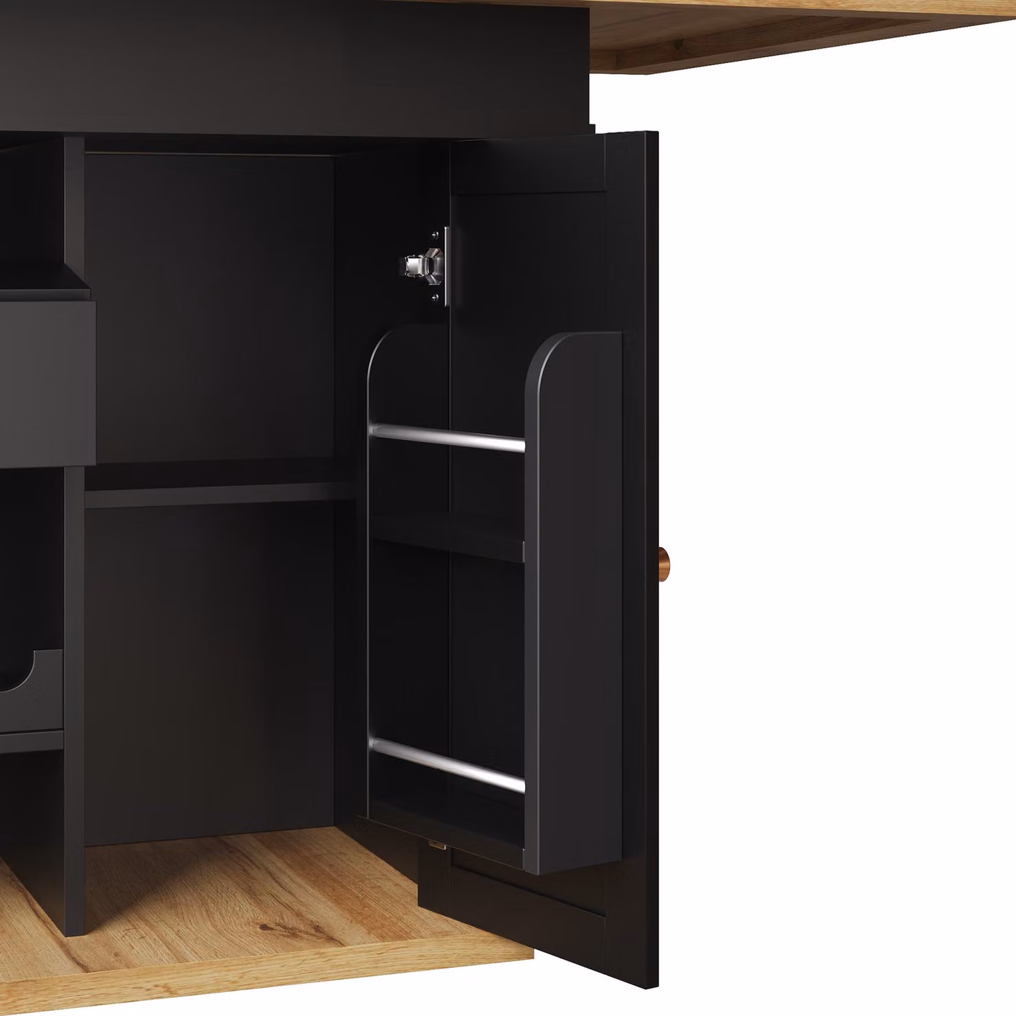Aosom UK Telescopic Dining Table with Snack Shelf and Wine Rack for 4-6 People, Black and Natural, W: 80 cm, D: 110 cm, H: 75 cm – 7