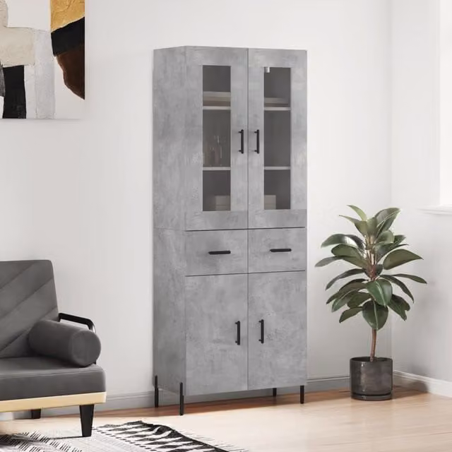 Berkfield Home Modern Freestanding Highboard in Concrete Grey, H 180 x W 69.5 x D 34 cm