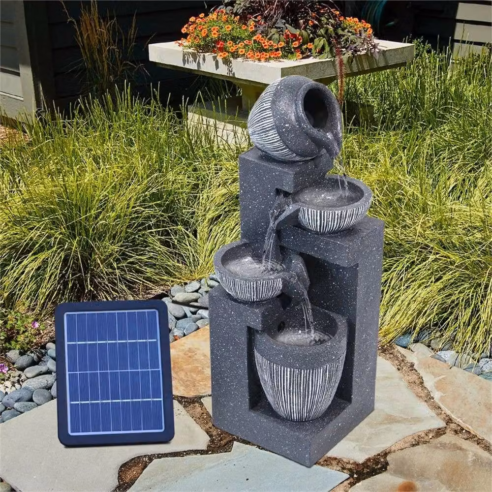 NESTLUNE Solar Garden Water Feature Cascade with LED Light, Black, W/D/H: 100 x 100 x 51 cm – 2