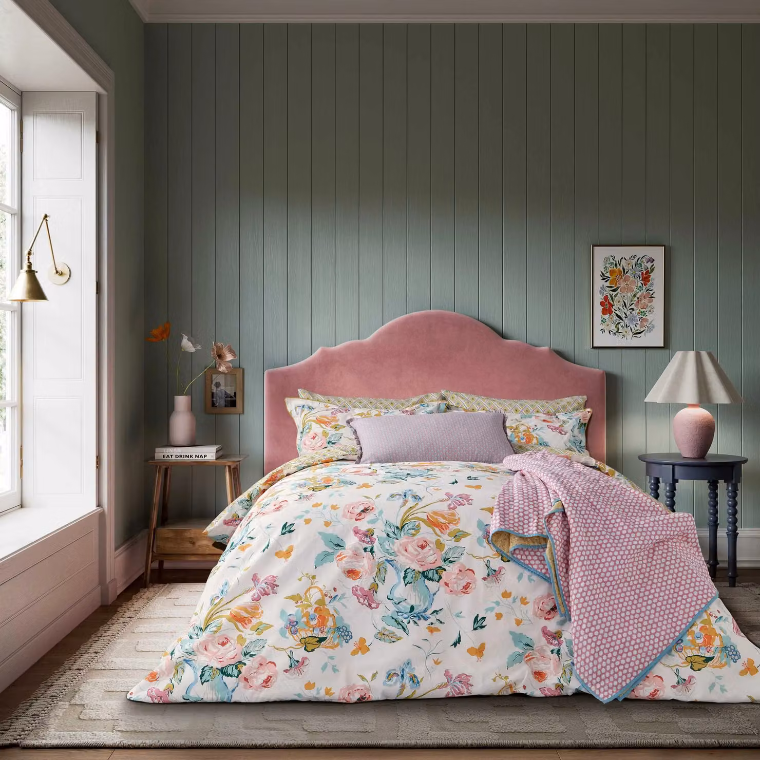 Land & Shore Bloom Reversible Floral Cotton Percale Single Duvet Cover and Pillowcase Set, Multicolour, W: 180 cm, H: 200 cm – 2