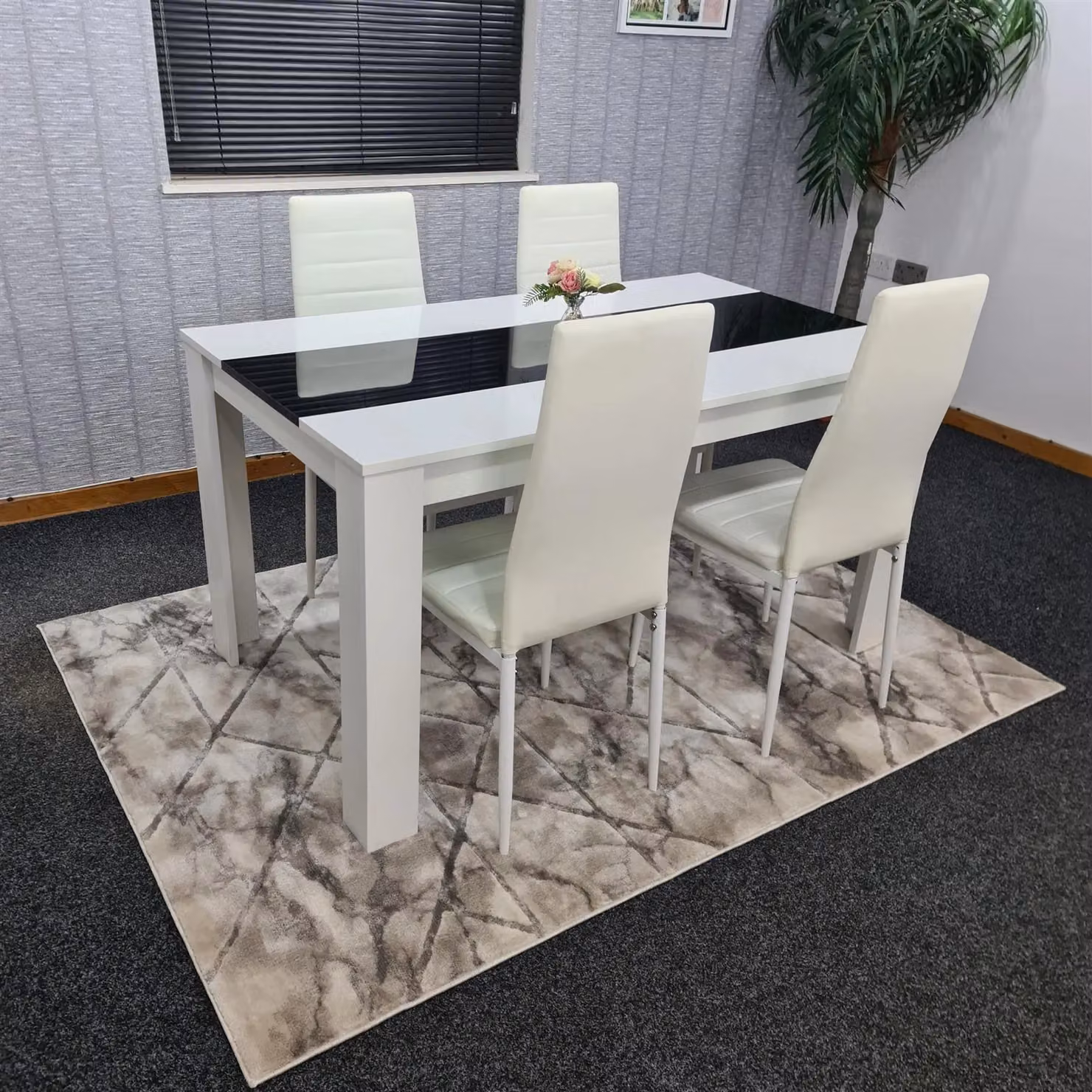 Kosy Koala Modern Rectangular Dining Table and 4 Chairs Set in Brown, White and Black – 2
