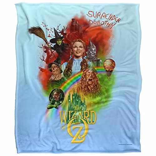 WB 100 Wizard of Oz Retro Throw Blanket, White, W/D: 152 x 127 cm