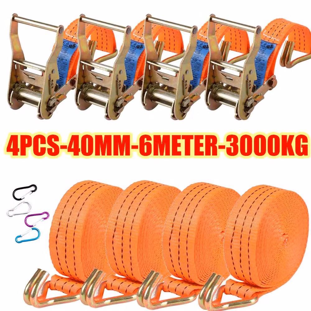 SPETLEK 4 Pack Heavy Duty Cargo Ratchet Tie Down Straps in Orange and Black, 1.25kg – 3