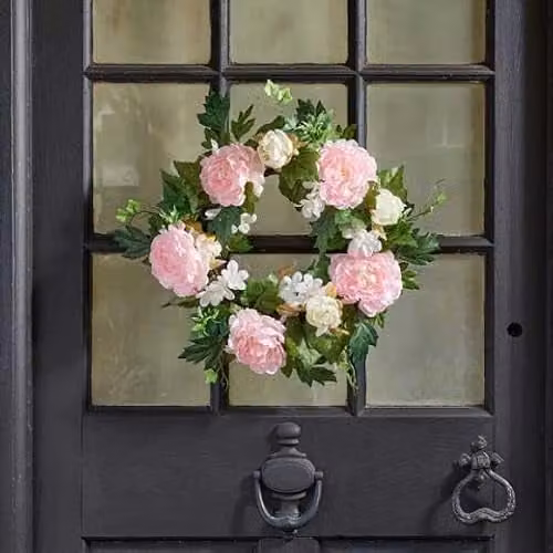 Smart Garden Products Artificial Heart Hanging Peony Floral Wreath in Pink, Red and Multicolour, Diameter: 40 cm – 1
