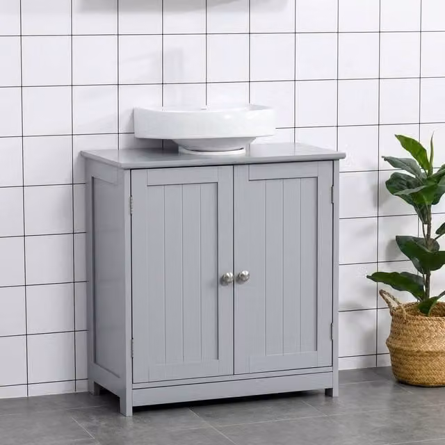 STILVORA Grey Lacquered Under-Sink Bathroom Storage Cabinet with Adjustable Internal Shelves and Hinged Doors W/D/H: 60 x 60 x 22 cm