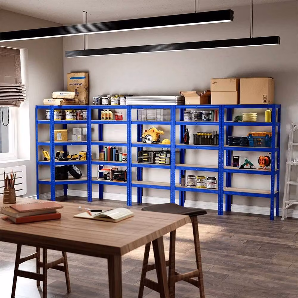 FLAVORA 5 Bay Blue Galvanised Corner Shelving Unit with Adjustable Shelves, W/D/H: 50 x 50 x 50 cm – 4