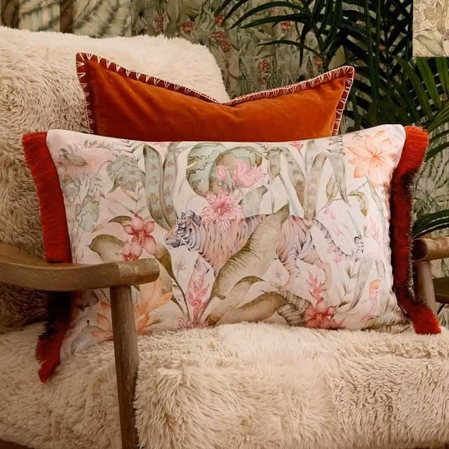 Voyage Maison Tropical Utopia Lotus Feather Filled Velvet Cushion in Multicolour, W/D/H: 60 x 40 x 40 cm