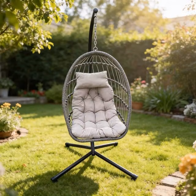Fimous Single Egg Hanging Chair in Dark Grey Rattan for Indoor and Outdoor Use