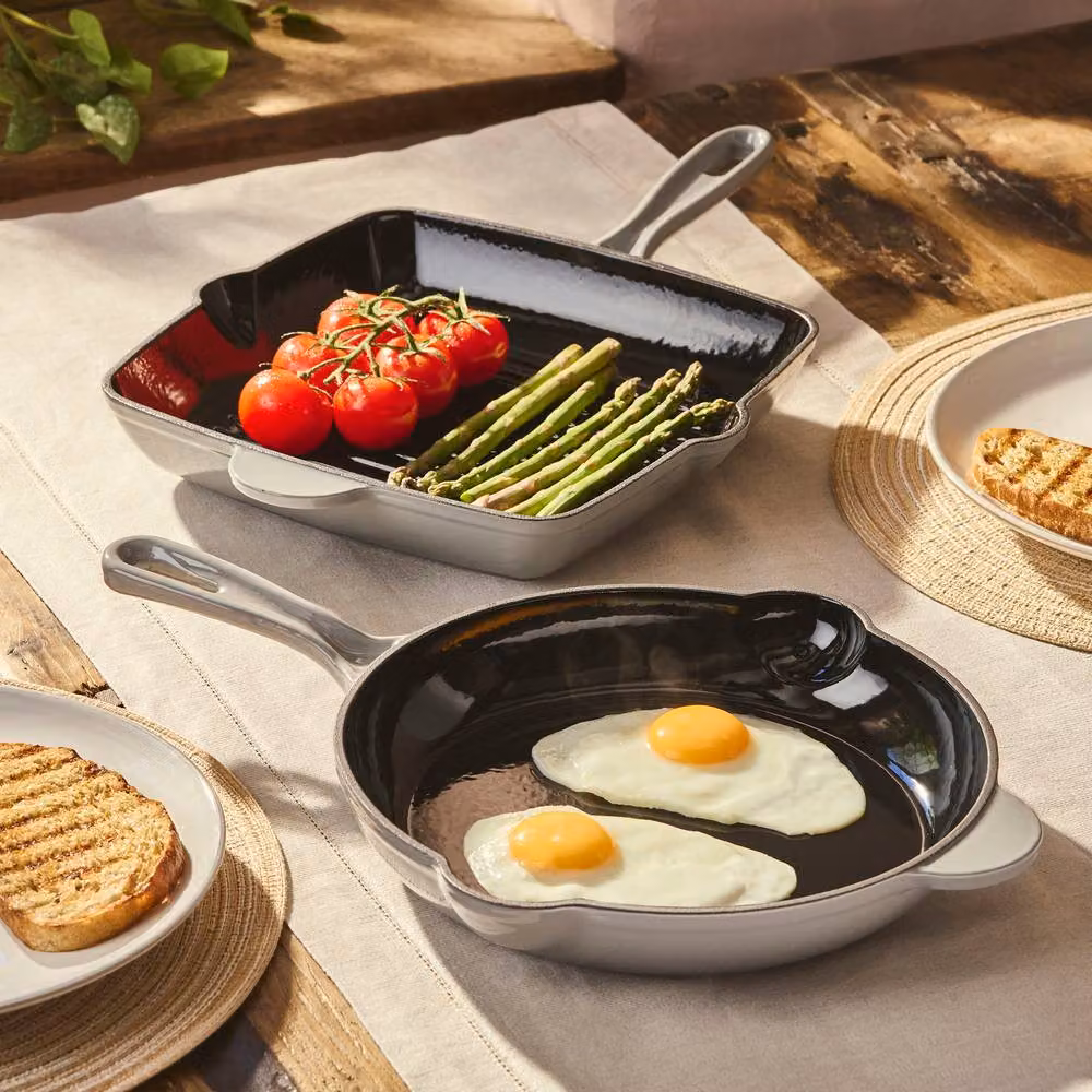 Cooks Professional 5 Piece Enamelled Cast Iron Casserole Dish, Frying Pan and Skillet Set in Grey – 4
