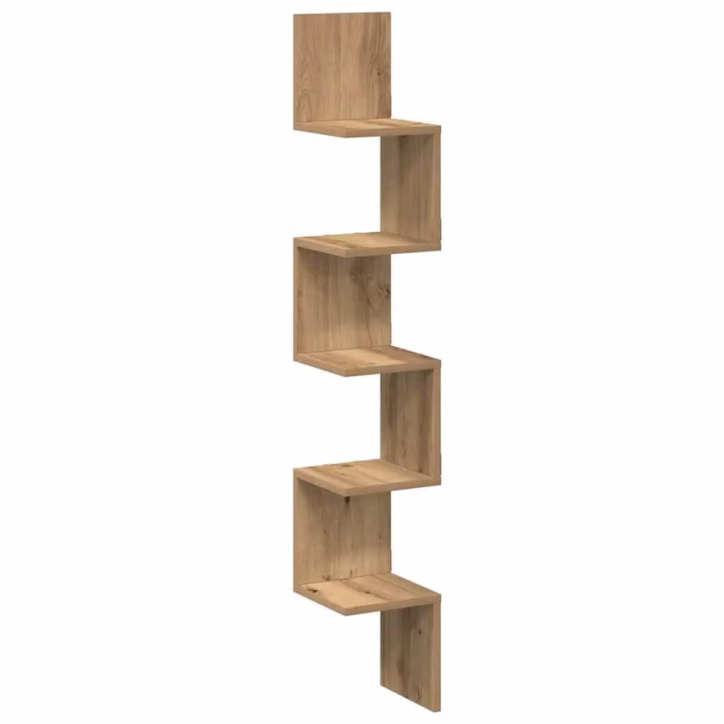 Berkfield Home Artisan Oak Wall Corner Shelf, Brown, W/D/H: 20 x 20 x 127.5 cm – 2