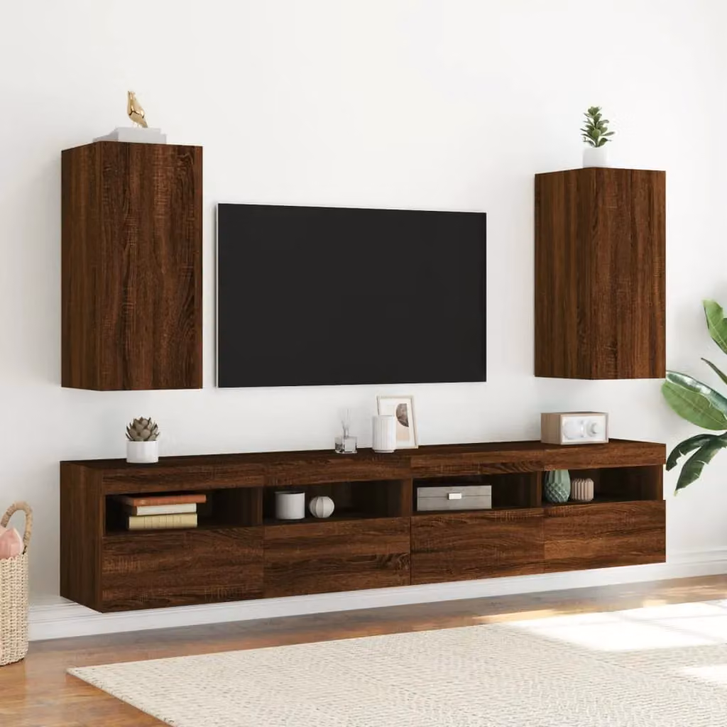 Berkfield Home Modern Wall Mounted TV Cabinet with Integrated LED Lights in Brown Oak, W/D/H: 30.5 x 35 x 70 cm – 4