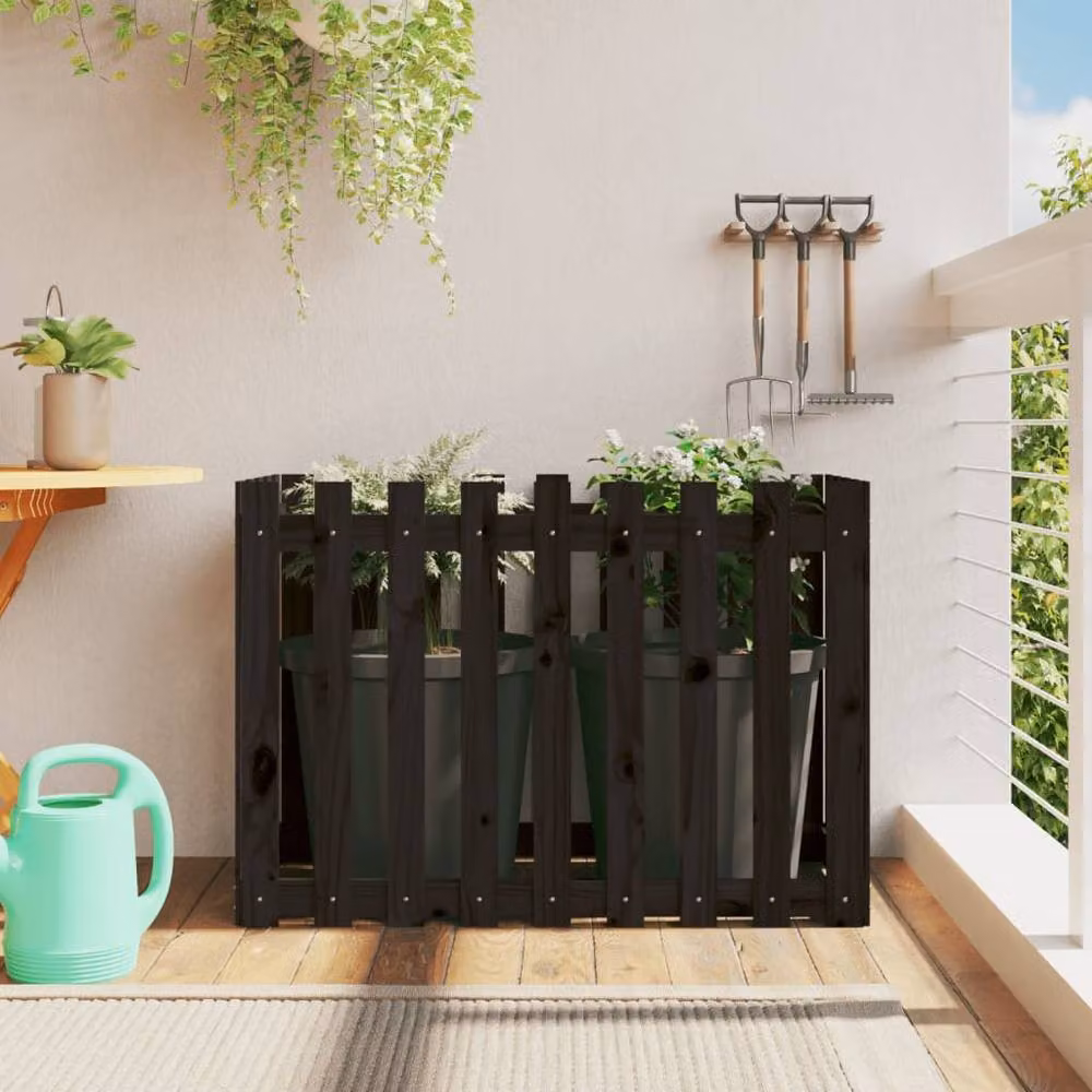 Berkfield Home Garden Raised Bed with Fence Design in Black, Solid Wood and Plastic, W/D/H: 100 x 50 x 70 cm – 2