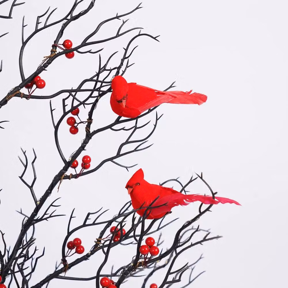 Smartbies Red Birch Twig Christmas Tree with 60 Warm LED Lights and Birds, USB or Battery Operated – 3