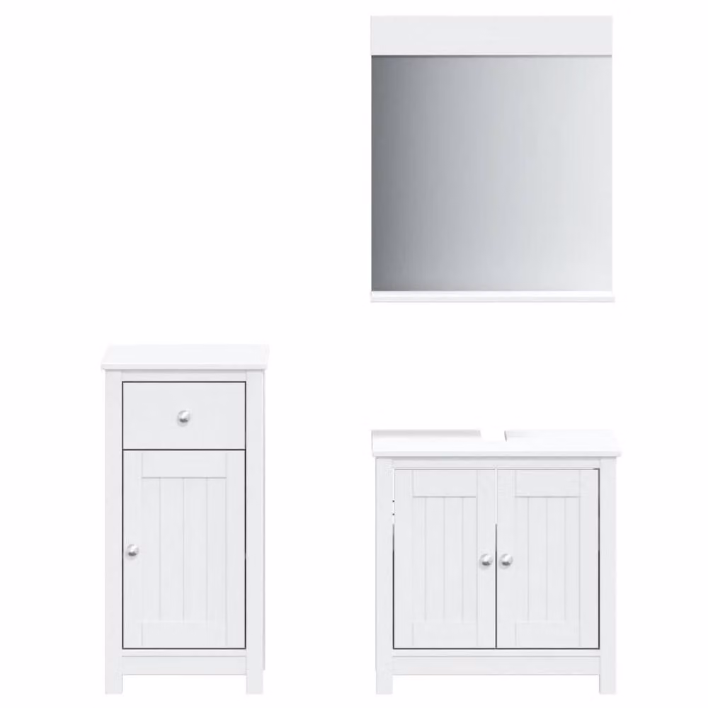 Berkfield Home 3 Piece White Lacquered Solid Pine Bathroom Furniture Set with Vanity Unit and Mirror Cabinet – 2