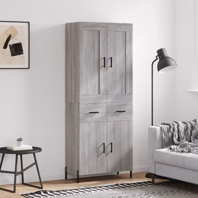 Berkfield Home Grey Sonoma Highboard, W: 69.5 cm, D: 34 cm, H: 180 cm