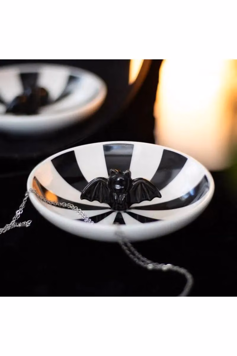 Something Different Striped Bat Ceramic Trinket Dish in Black and White – 3
