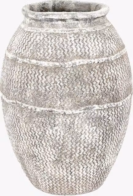 Perch & Parrow Knossos Large Abstract Round Tabletop Vase in Antique Grey Ceramic and Concrete