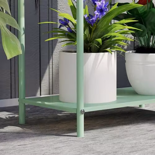 Outsunny 2 Tier Metal Plant Stand with Drain Holes, Green, W/D/H: 70 x 26 x 26 cm – 5