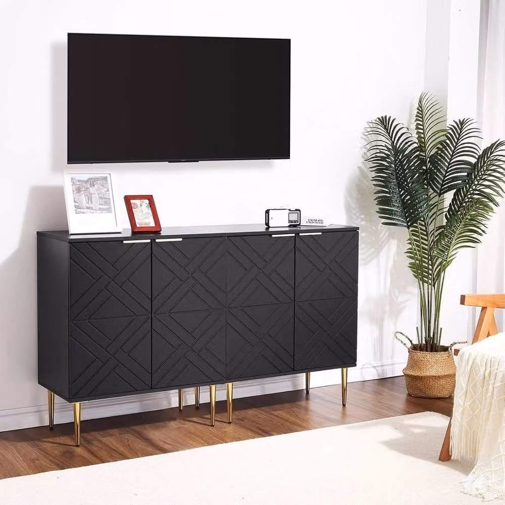 ERGOVEXA Sideboard Storage Cabinet with 3 Doors and 4 Legs in Black Matt – 1