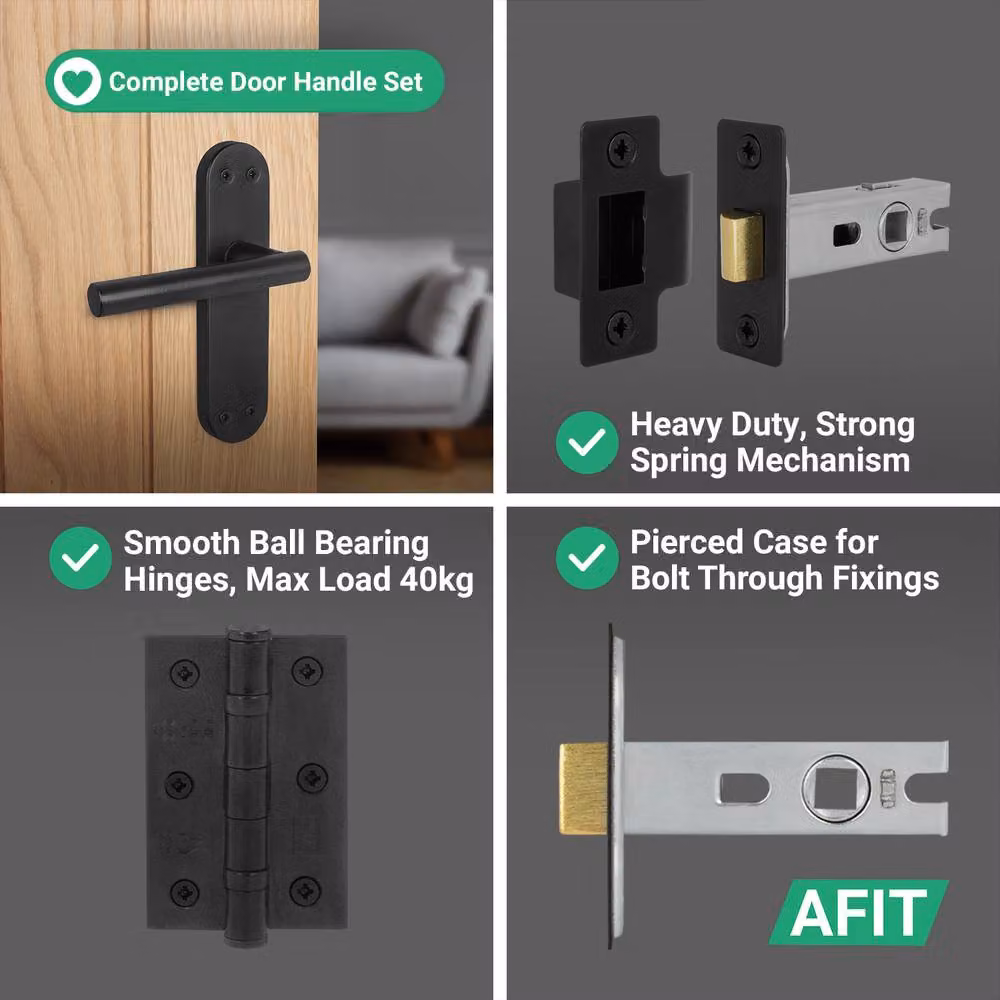 AFIT Black Matt T-Bar Handle Latch and Hinges Backplate Set, 1 Pair – 4