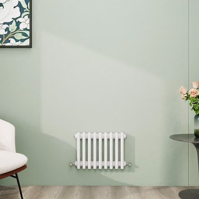 AicaBathroom Horizontal Traditional Cast Iron Style 3 Column Radiator in White, W/D/H: 42.5 x 30.0 x 42.5 cm