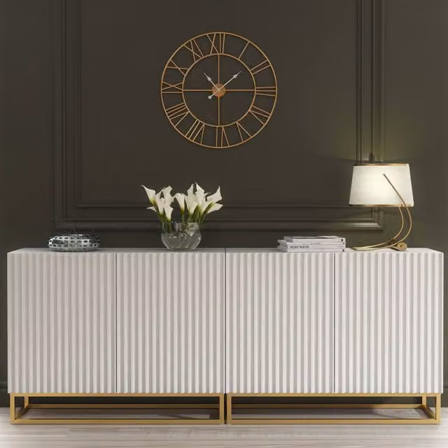 Creative Furniture Ripple Duo Sideboard in White with Fluted Doors, W: 200 cm, H: 80 cm, D: 35 cm – 1