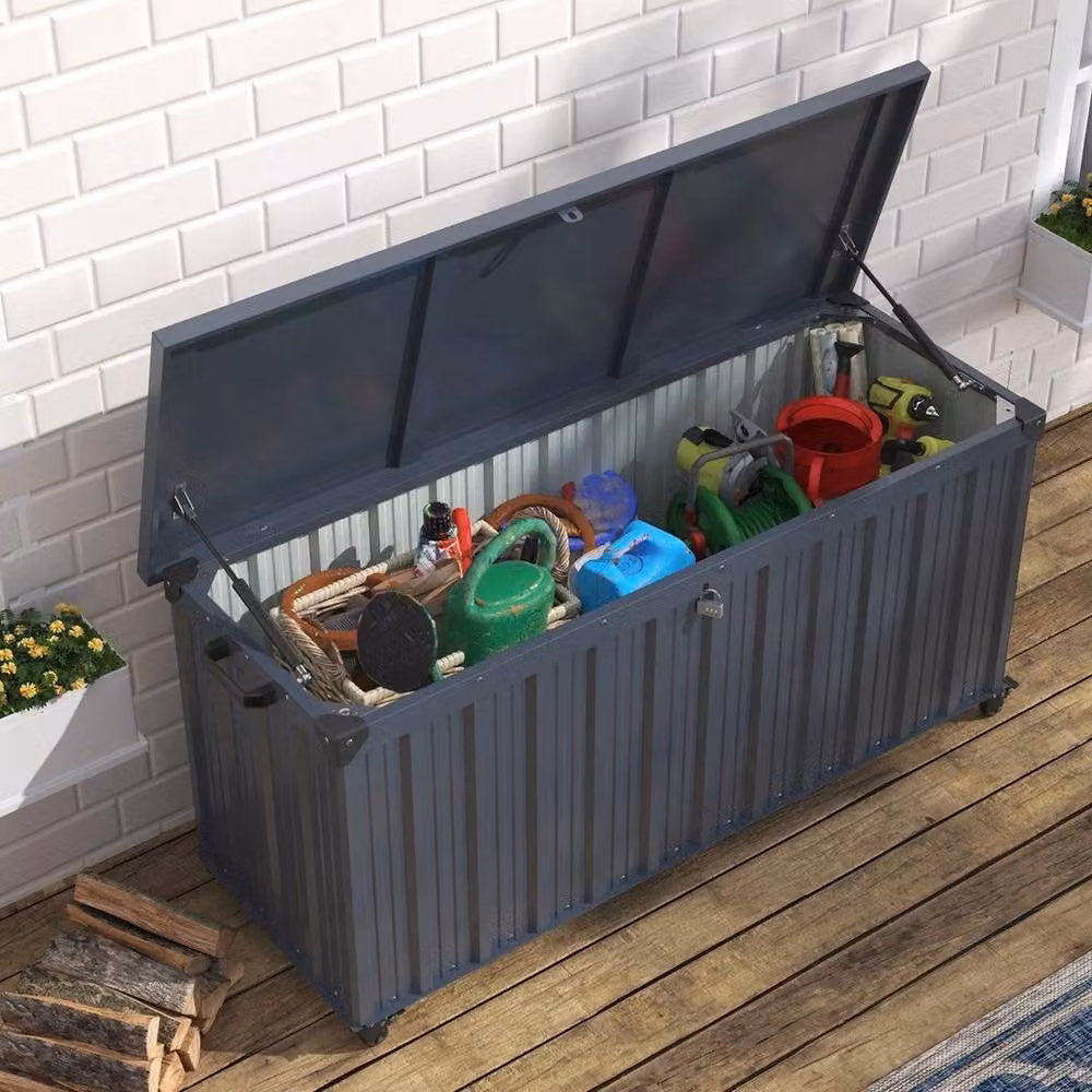EONLION 550L Outdoor Metal Garden Utility Storage Box with Wheels in Black W/D/H: 100 x 100 x 100 cm – 4