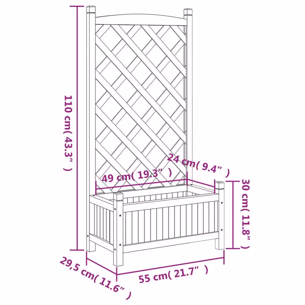 Berkfield Home Black Solid Wood Fir Planter with Trellis, W: 55 cm, D: 30 cm, H: 110 cm – 4