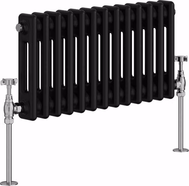 Double Column Horizontal Traditional Radiator in Black, Width: 60.5 cm