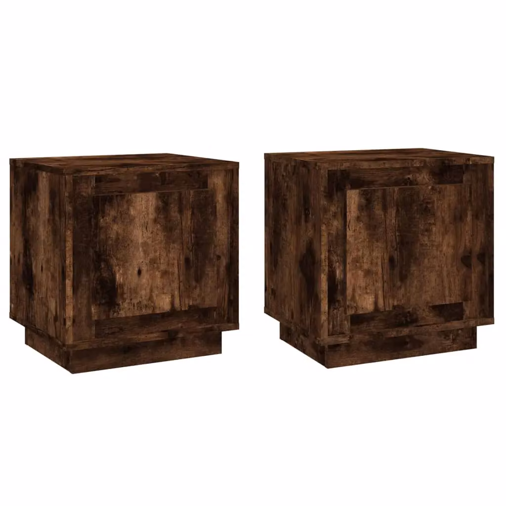 Berkfield Home Set of 2 Smoked Oak Bedside Cabinets in Brown, W/D/H: 44 x 35 x 45 cm – 1