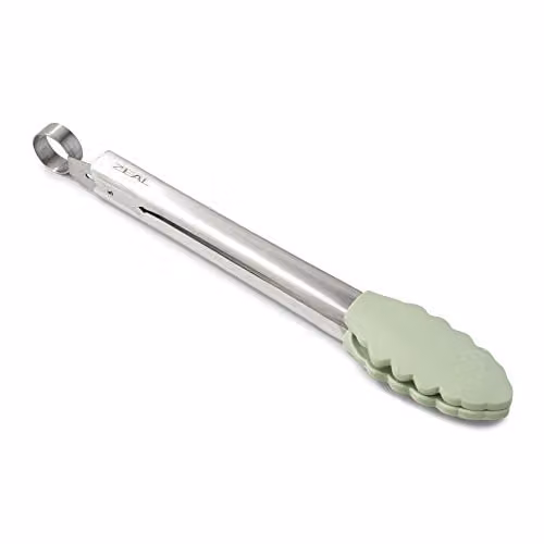 Zeal Silicone and Stainless Steel Non-Stick Cooking Tongs, Green, 25 cm