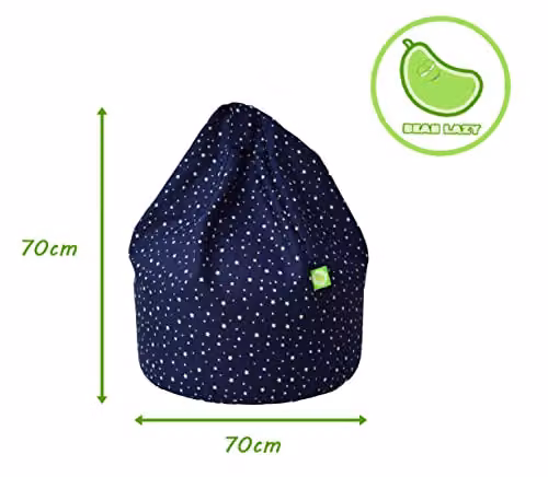 BeanLazy Large Cotton Bean Bag Chair with Filling, Navy Blue with White Stars, featuring a Removable Cover and EPS Micro Beads – 3