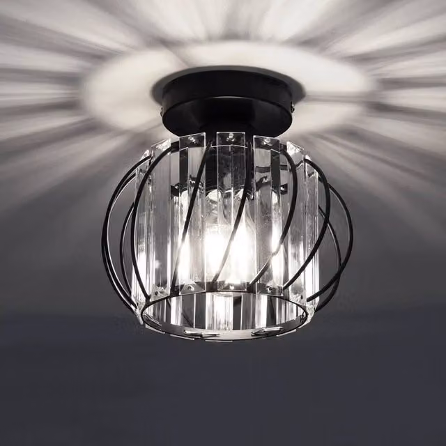 NESTLUNE Modern LED Ceiling Light Chandelier in Black with Crystal and Metal Details