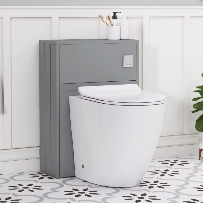 Royal Bathrooms Elmore Matte Pebble Grey WC Unit with Elva Rimless Short Projection Toilet Pan, Slim Seat and Cistern, Width: 55 cm