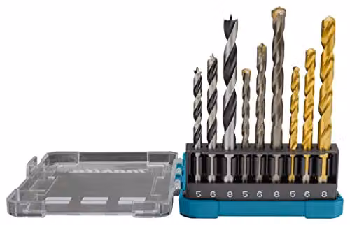 Makita D-71962 Multicolour Drill Bit Set of 9 with Case, including 3 Ironwork, 3 Woodworking and 3 Concrete Drill Bits – 3