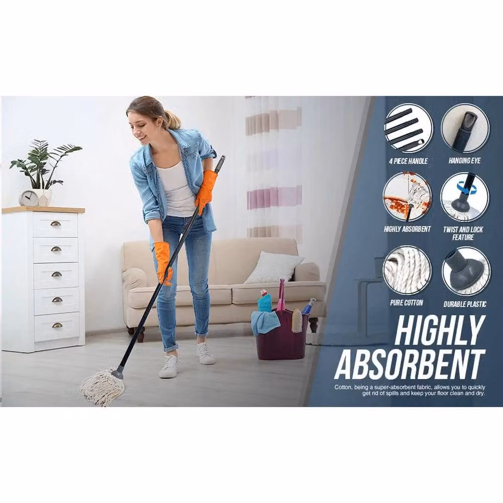 PAWNORA Cotton Floor Mop with 7 Replacement Heads in White – 3