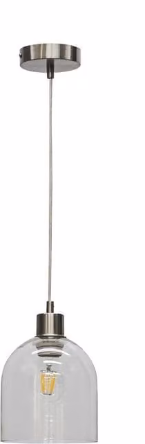 First Choice Lighting Belten Transparent Glass Cloche Pendant Light with Silver Satin Nickel Fitting – 1