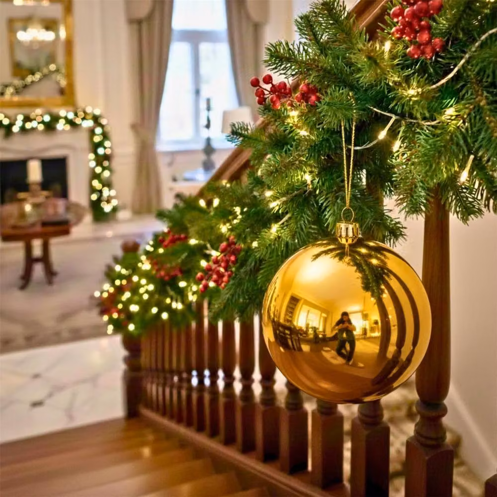 Shatchi Gold Glossy Christmas Bauble, 25cm Round Plastic Hanging Ornament – 2