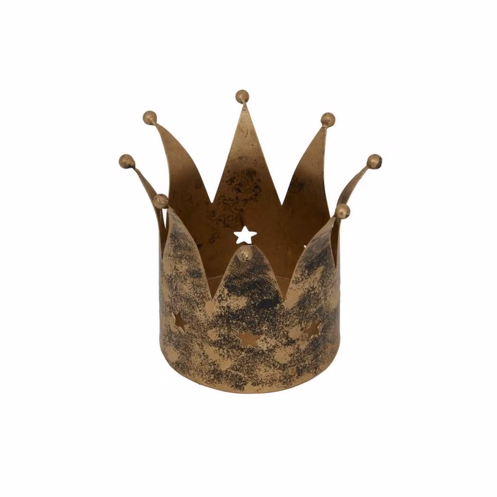 Lemon Pavilion Furniture and Decor Antique Crown Tealight Candle Holder in Gold Metal, W10 x D10 x H10 cm – 2