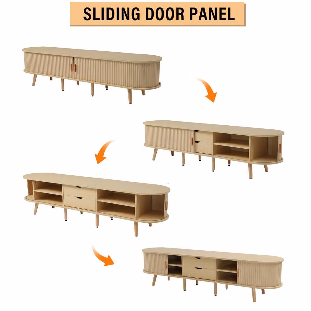 ModernLuxe Modern TV Cabinet in Beige with 2 Drawers, 2 Sliding Doors and Shelf, W/D/H: 170 x 40 x 42 cm – 2