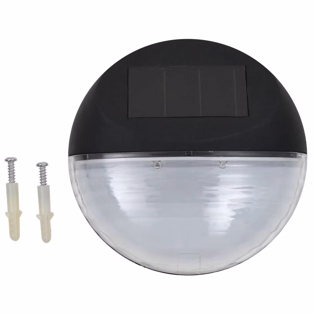 Berkfield Home 12-Piece Set of Round LED Solar Outdoor Wall and Step Lamps in Black – 3