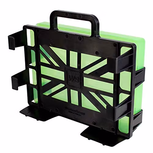 WestonBoxes A4-2-GO Portable Document Box Carrier with 2 Green Plastic Storage Boxes – 2