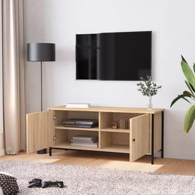 Berkfield Home TV Cabinet with Doors in Sonoma Oak, Light Brown, W/D/H: 102 x 35 x 45 cm – 1