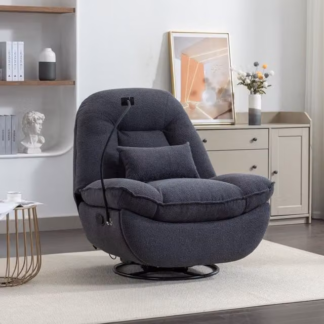 Artemis Home Fallon Bouclé Fabric Swivel Recliner Chair with Phone Holder in Dark Grey