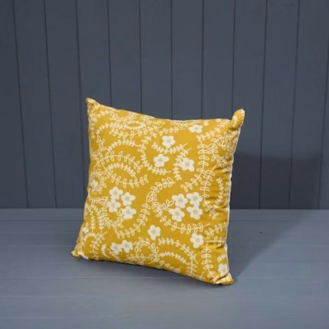 KDMD Yellow Handmade Square Cotton Printed Cushion with Filling