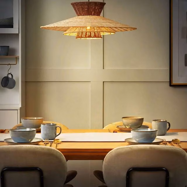 Wyld and Coco Rattan Suspended Pendant Lamp in Brown and Beige Boho Style – 1